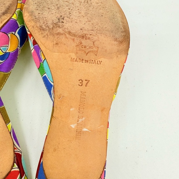 Manolo Blahnik Blue Green Multicolor Atomica Turquoise Buckle Mule pumps EU 37 - Picture 9 of 9